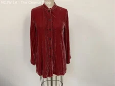 CITRON Santa Monica Collection Pinkish Red Velvet Button-Up Blouse- SZ M