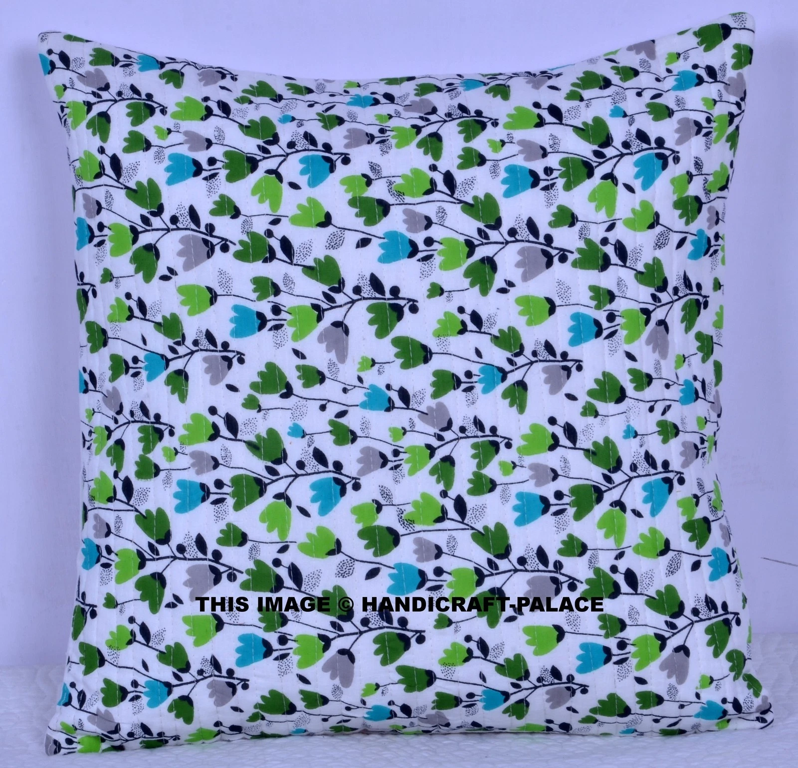 Cotton Gorgeous Cushion Cover Indien Sofa Decor Sham Floral Print Quilted Throw