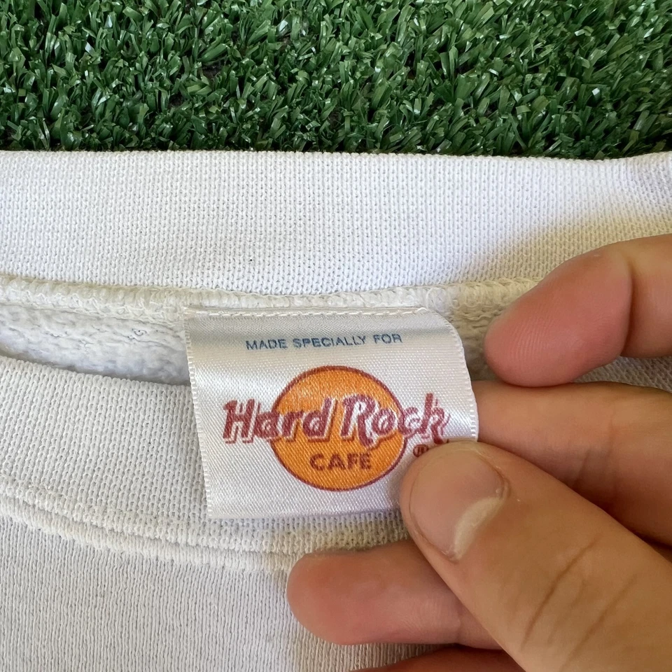 Sudadera De Colección Hard Rock Café Atlanta Para Mujer XL Blanca Cuello Redondo Recortada Años 90 Foto 4 de 4