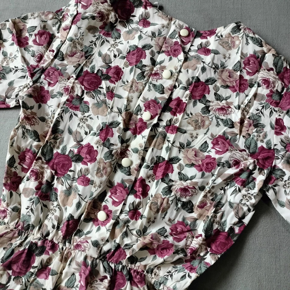 Vestido Largo Vintage Años 80 Dana Rosa Floral Manga Abullonada 6 S Bolsillos Cottagecore Foto 3 de 4