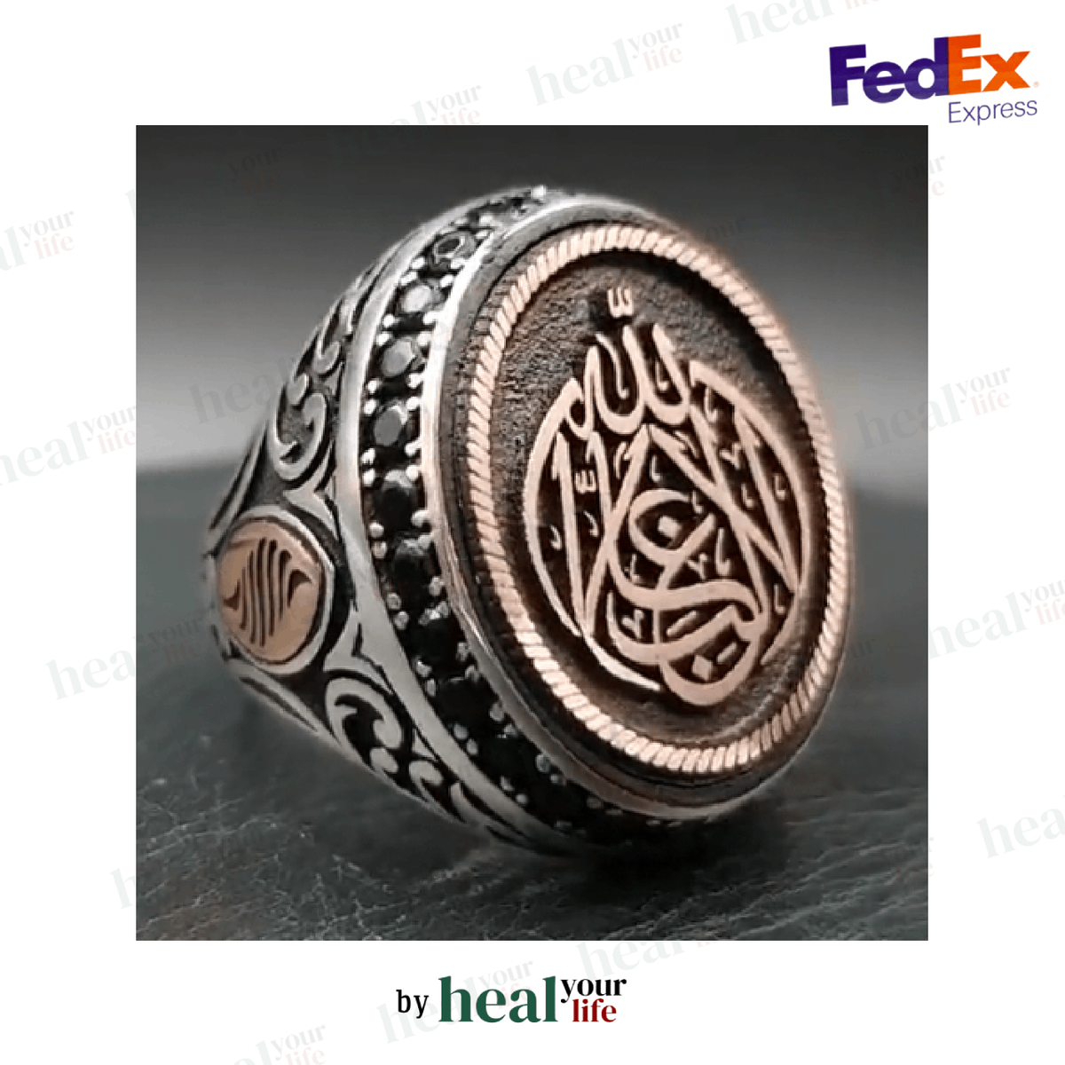 SLOBE IENA Plume シルバー925 水牛 リング La Galibe Illallah Islamic Mens Ring - 925K Sterling Silver Ring