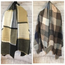 Lot of 2 pcs Plaid Scarves: City Streets Size 78  x28  and Aqua Size 78  x31  