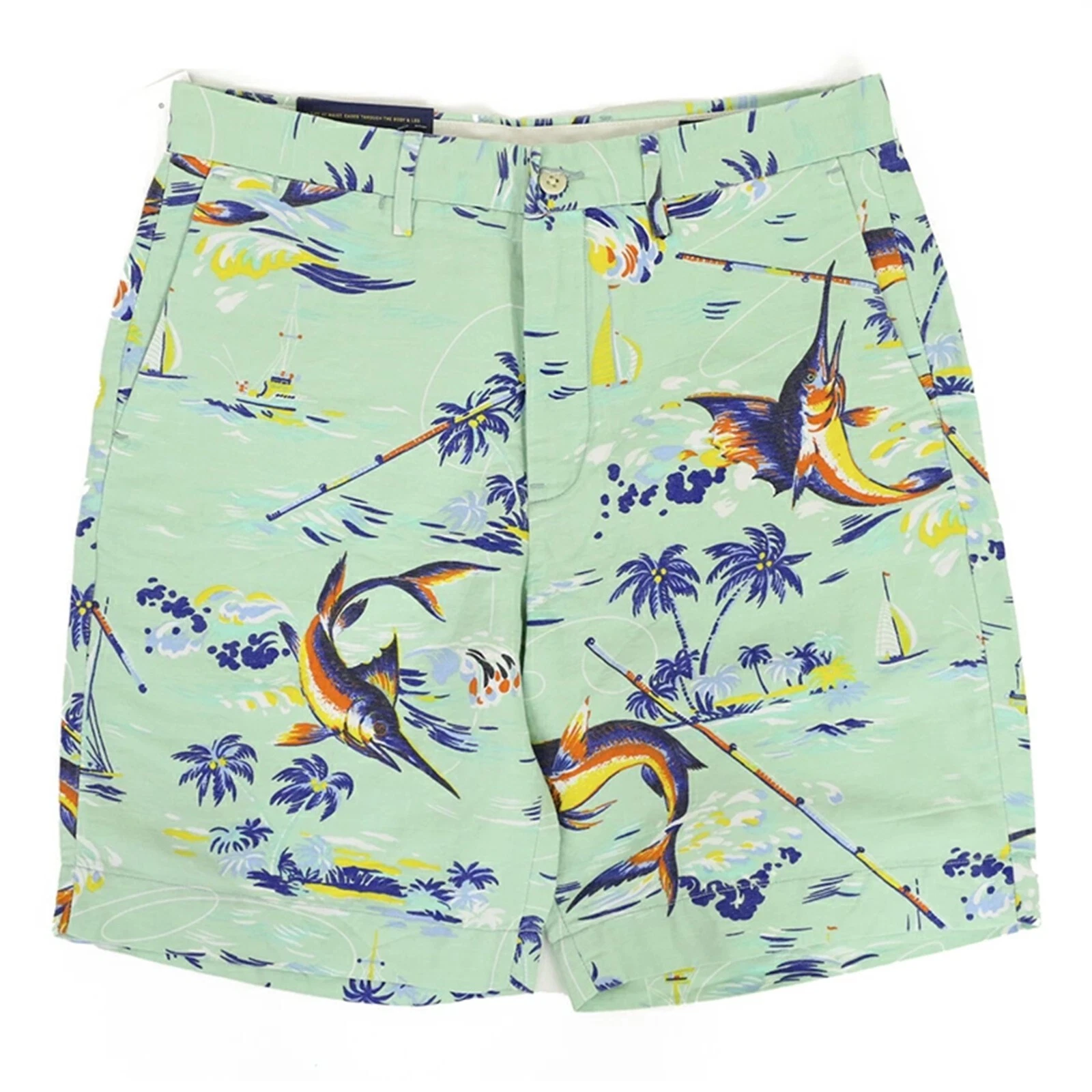 Polo Ralph Lauren Classic Fit Cotton Linen Shorts - Light Green w/ Swordfish -