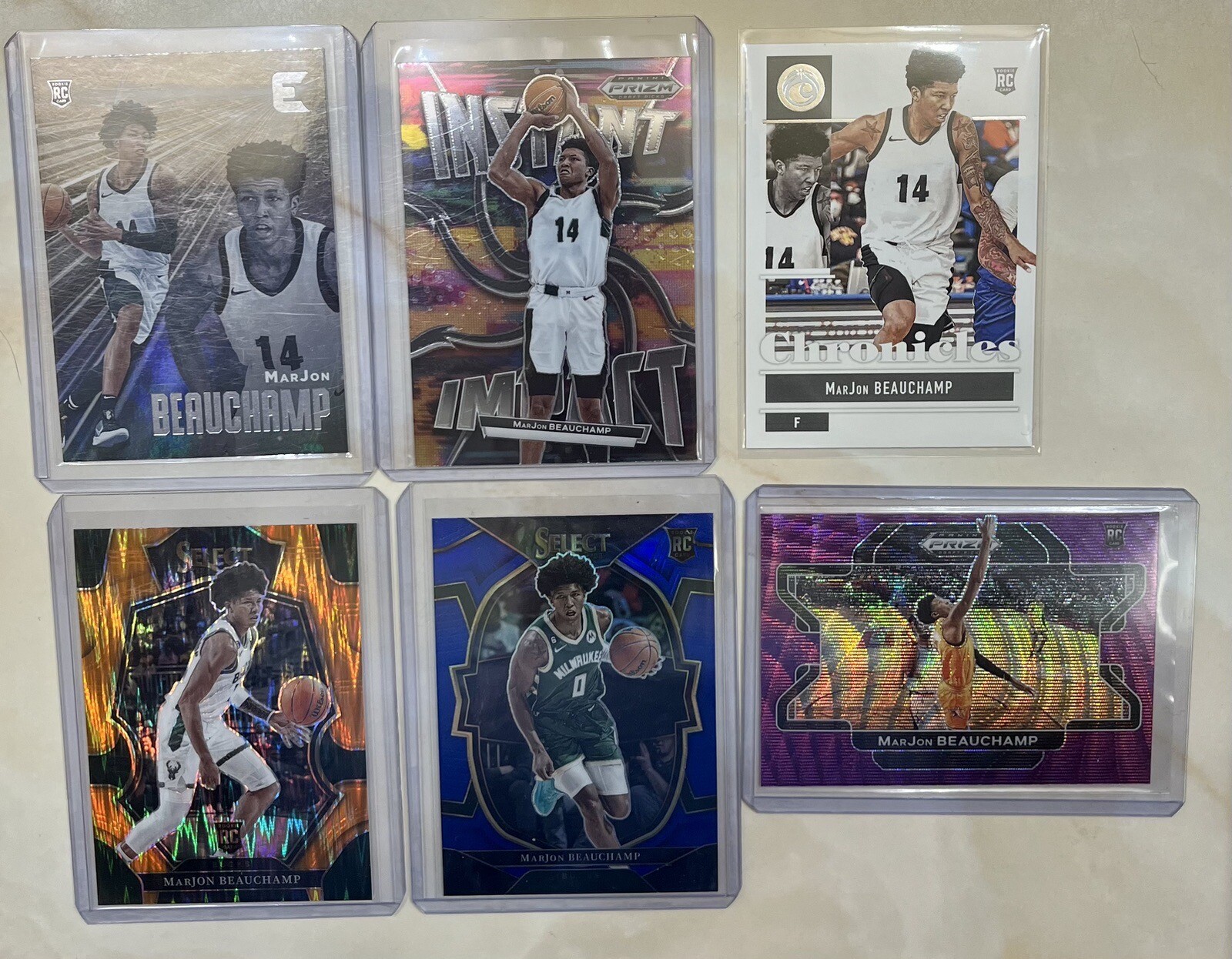 2022-23 PANINI SELECT PREMIER MARJON BEAUCHAMP ORANGE FLASH PRIZM BUCKS