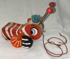 QUEEN BUZZY BEE Wooden Toy Red Black Stripes Blue Crown FISHER PRICE Vintage 444