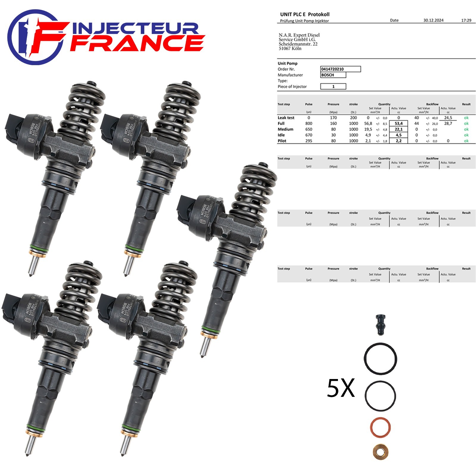 5x 0414720210 07Z130073F Injecteur Buse Pompe Unité VW T5  Touareg 2.5Tdi