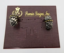 new VTG MODERN? PD PREMIER DESIGNS black gold Silver tone metal PAIR Earrings