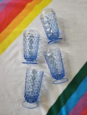 Vintage MCM Lot of 4 Indiana Glass Ice Blue Whitehall Drinking Tumblers 12oz 
