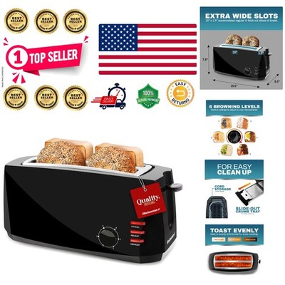 4 Slice Long Slot Toaster with Slide-Out Crumb Tray & Adjustable Toast Settings