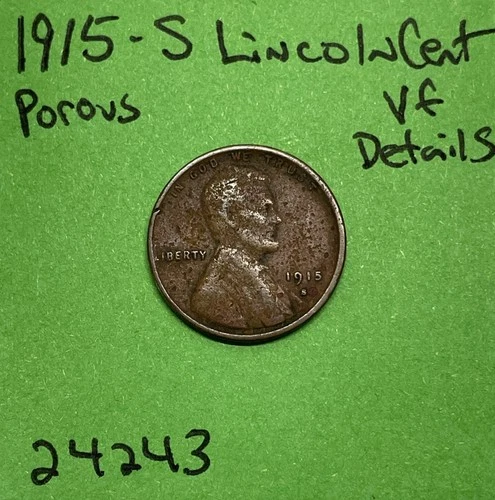 1915 S Lincoln Wheat Cent / Penny 1c VF Very Fine Details Porous Surfaces