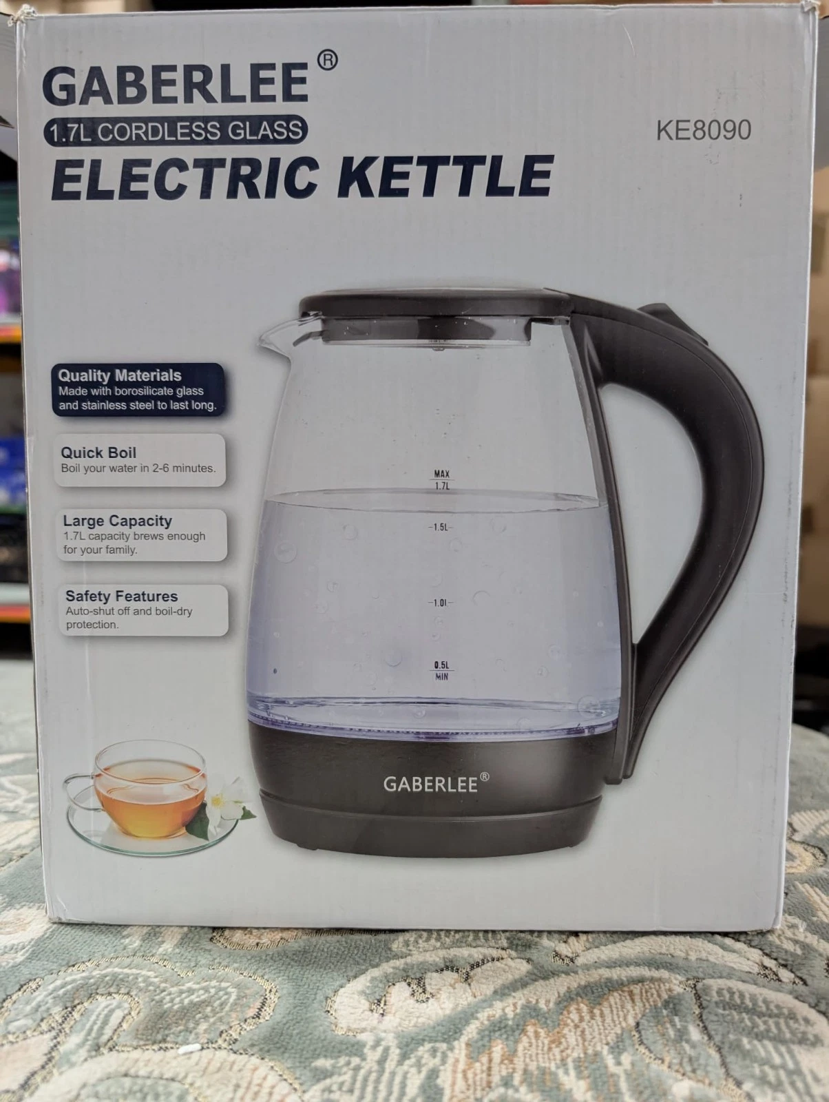 GABERLEE 1.7L cordless glass electric kettle KE8090