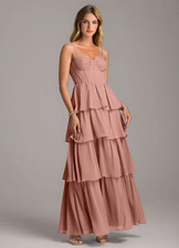 Azazie Alanna Cedar Rose Chiffon Ruffle Formal Dress Size A2 NWT