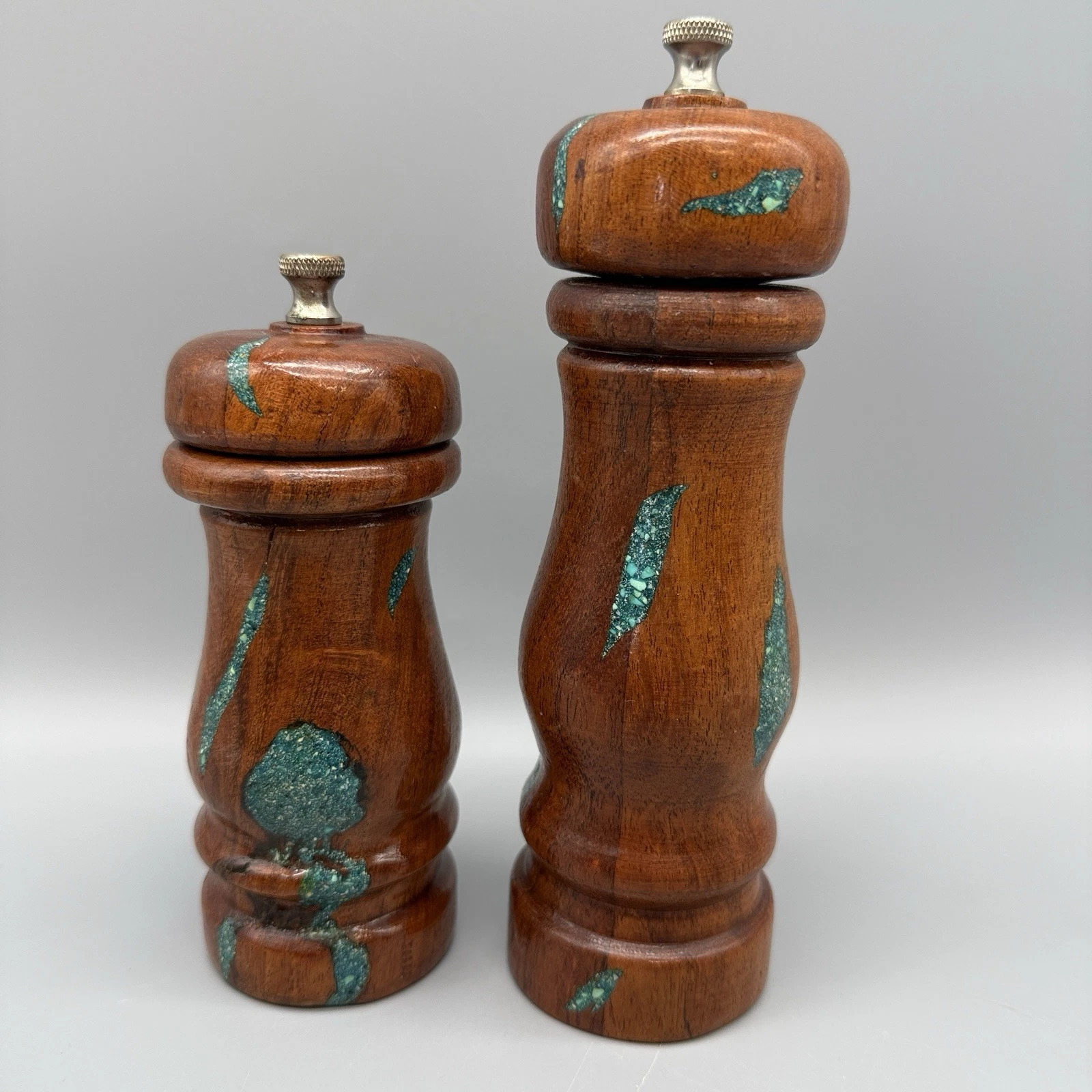 Salt & Pepper Grinder Mill by F. Beck Woodworking Turquoise Inlay Southwestern