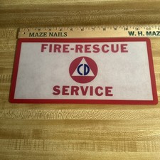 Civil Defense  FIRE -RESCUE SERVICE. Sign - License Plate  Size Vintage Original