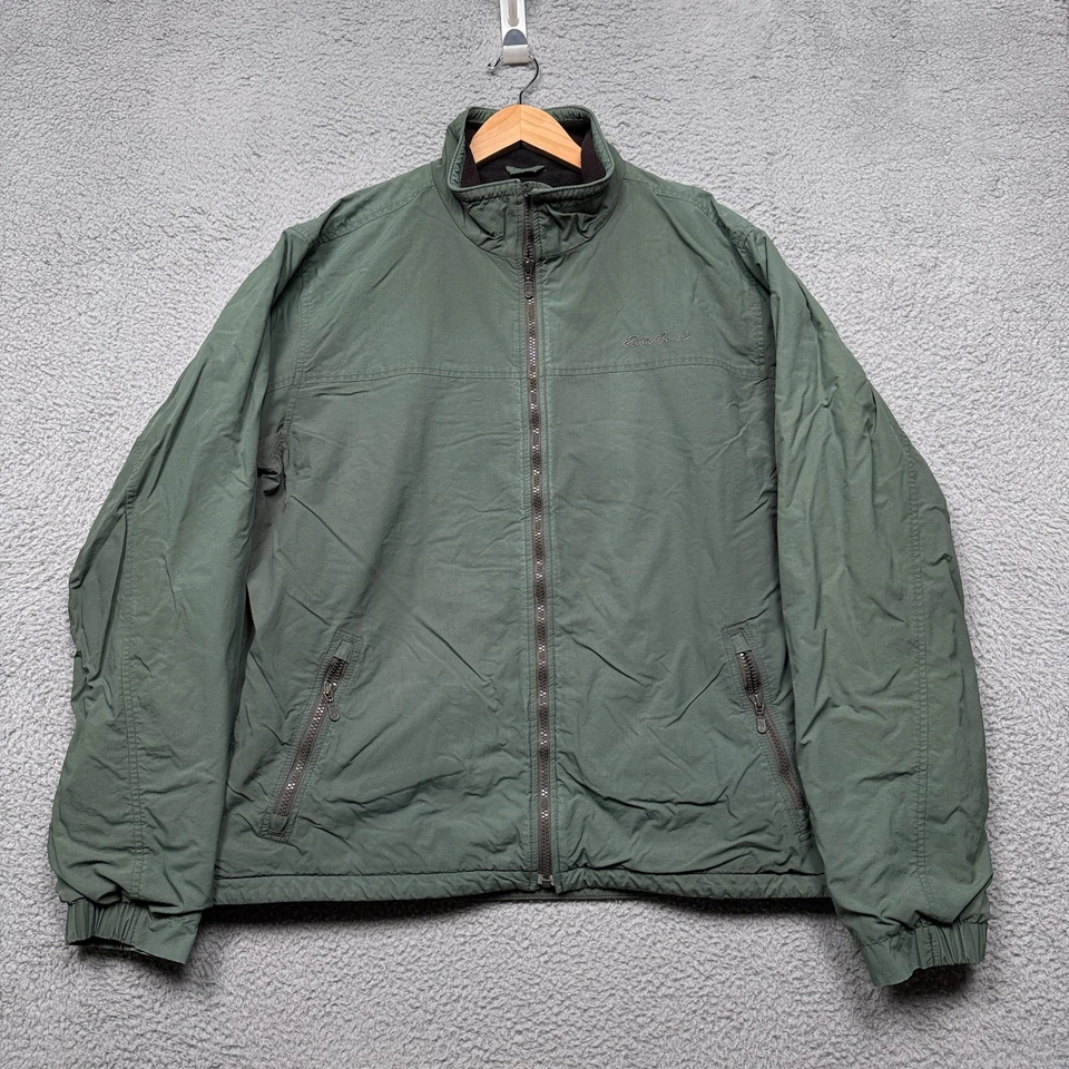 Eddie Bauer Jacket Mens XLT Green Fleece Lined Full Zip Pockets Outdoors - Image 2 of 4