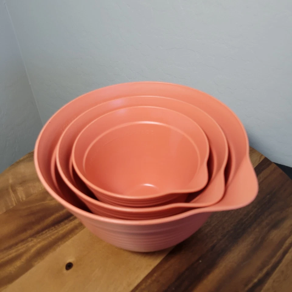 Juego de 3 tazones de batería de plástico reciclado ecológico Mainstays, naranja/coral Foto 2 de 4