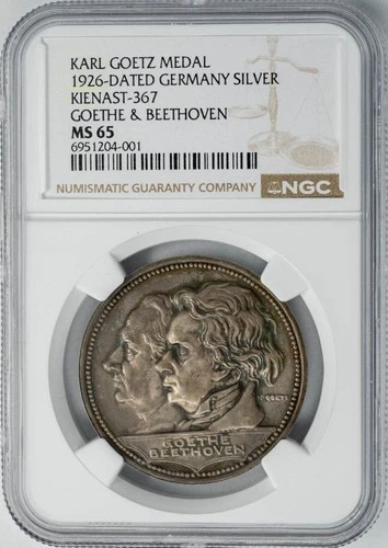 1926 Germany Karl Goetz Medal Kienast-367 Goethe & Beethoven MS65 NGC 949935-1