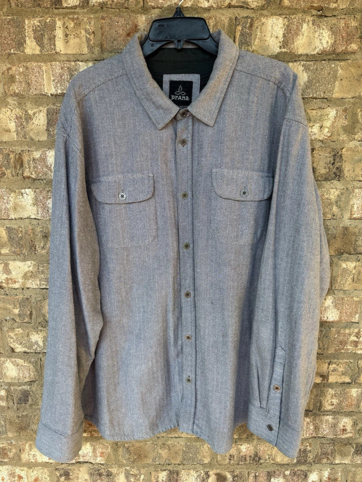Prana Shirt Organic Cotton Button Up Blue/Gray Long Sleeve Shirt Men’s Size XXL