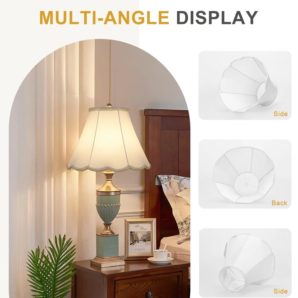 Juego de 2 pantallas de lámpara festoneadas, pantalla de lámpara blanca con trenza de borde de pétalo, 6,1" T... Foto 3 de 4