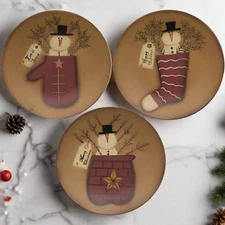 Primitive Christmas 6" Folk Art Snowman Plate 3 Designs