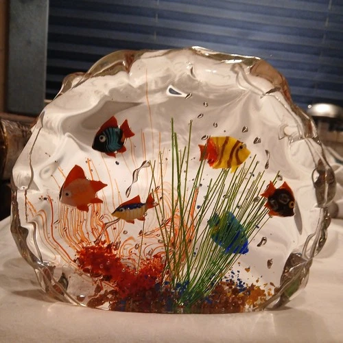 Vintage Murano Italy Fish Aquarium Scene | Art Glass Sculpture