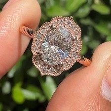 1.65TCW Oval Cut Moissanite D VVS1 Halo Engagement Ring in 14K Rose Gold Plated