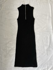 Zara Black Ribbed Zip-Up Bodycon Dress