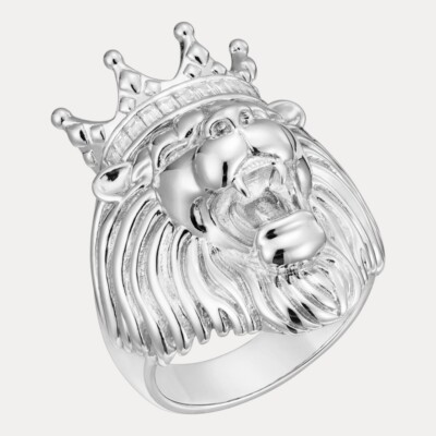 Moissanite King Lion Ring - 925 Sterling Silver or 14k Yellow Gold - Sizes 6-13