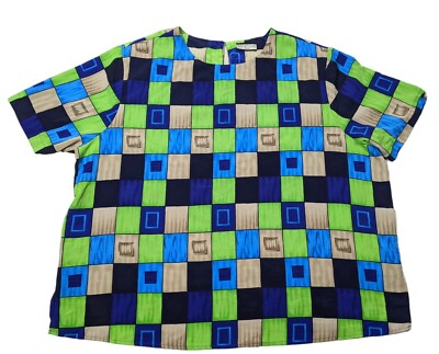 Vintage Notations Womens 2X Shoulder Pads Squares Geometric Blouse
