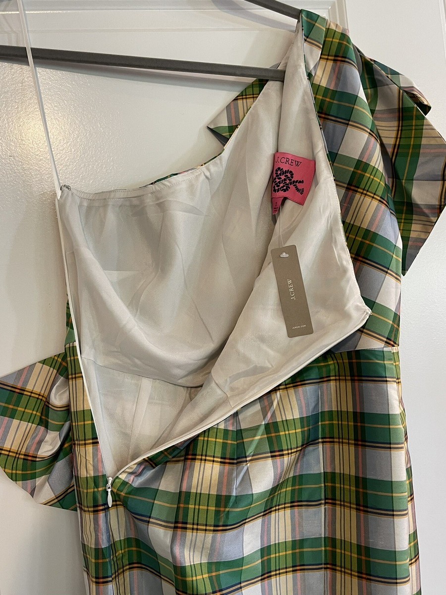 j crew green plaid dress NWT J Crew One Shoulder Dress Plaid Green Size 2