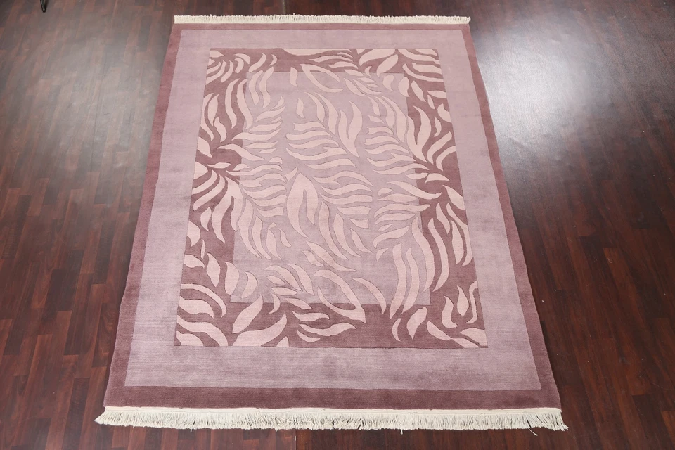 Nature Print Nepalese Oriental Area Rug Hand-knotted Wool Home Decor 8x10 Carpet - Image 2 of 4