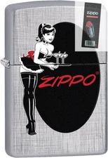 Zippo 02621 Pin up Cocktail Drinks Maid Linen Weave  Lighter + FLINT PACK