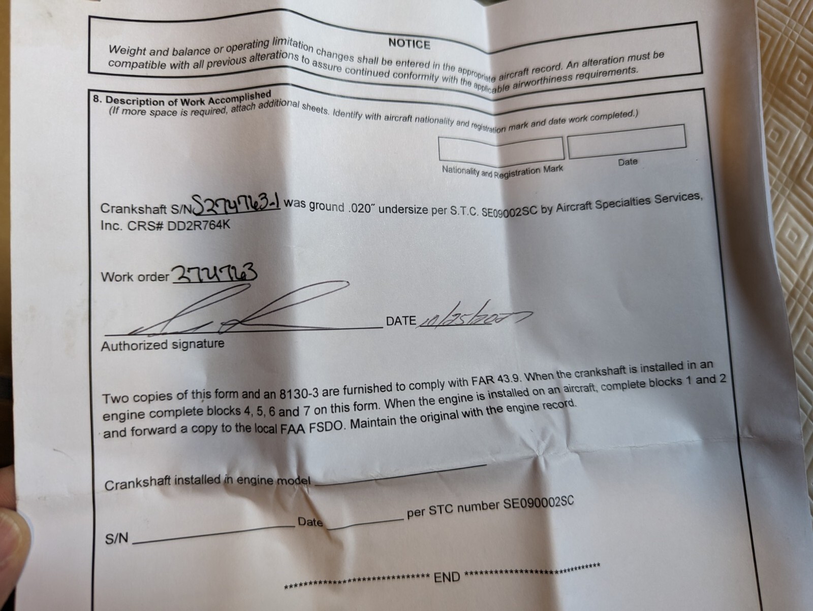 Yellow Tag Tapered Continental Crankshaft A65 A75 C75 C85 530196A1