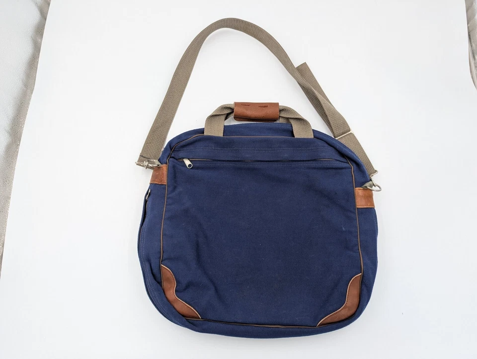 Jansport Messenger Laptop Bag Shoulder Strap Blue Canvas Leather Made In USA VTG - Image 4 of 4