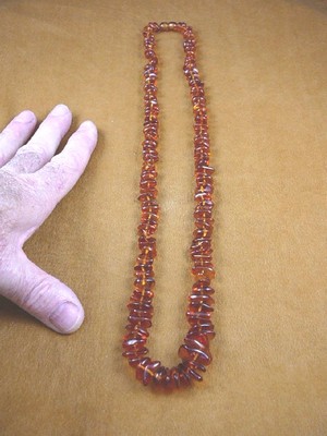 (PB-405) ORANGE baltic AMBER CHIP chips Poland beaded Jewelry 28'' long NECKLACE