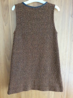 Robe Fille Zara Marron Bordure Simili Cuir - Taille 7/8 Ans (128 Cm), Sans Manches, Très Bon état Vintage