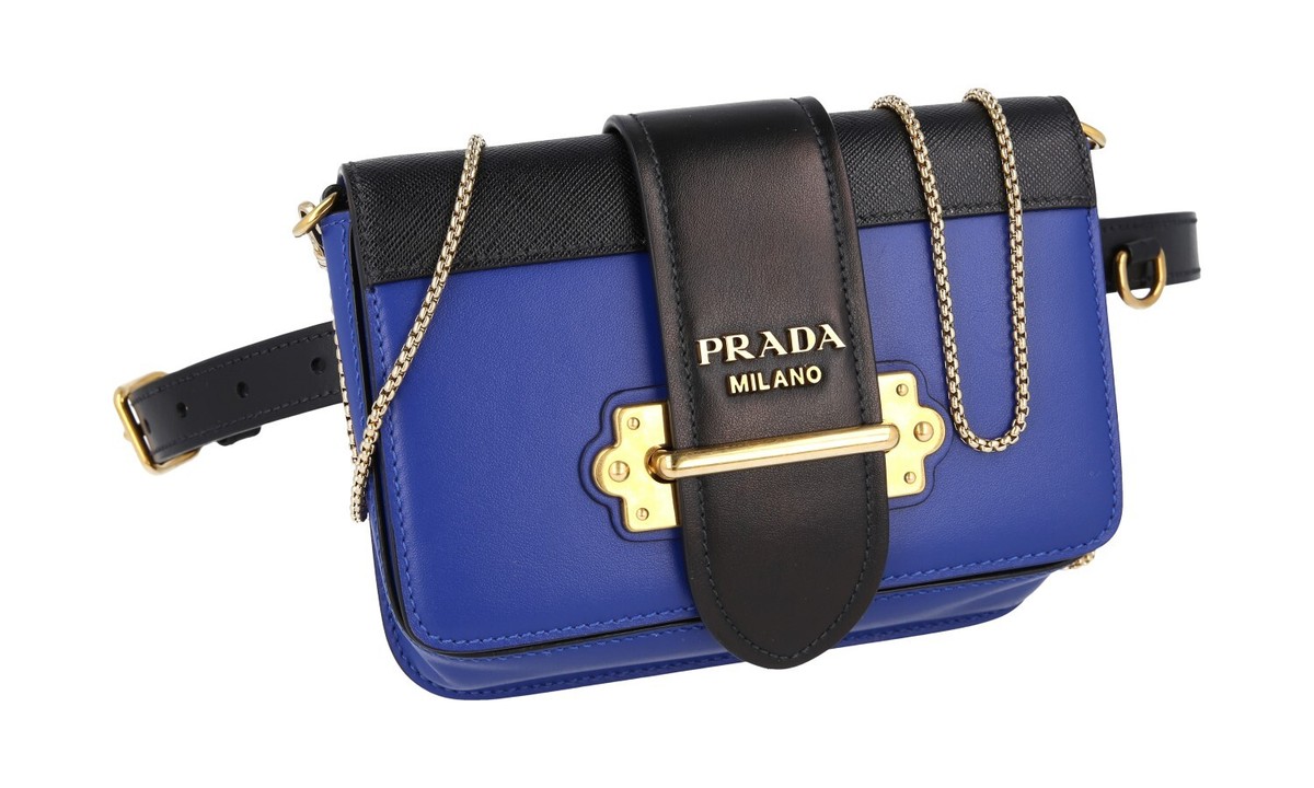 PRADA CAHIER BELT BAG SHOULDER HANDBAG 1BL004 BLUE BLACK | eBay