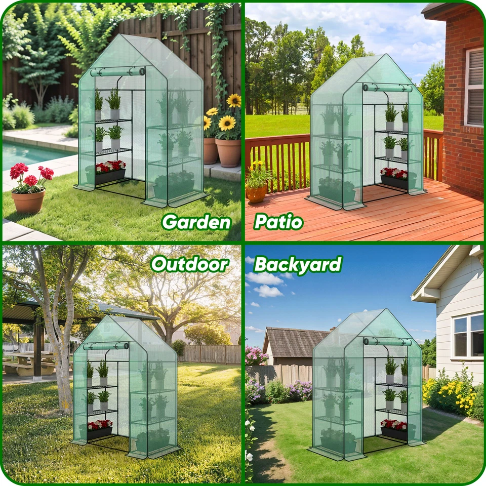 8 Shelves 3 Tiers Greenhouse Portable Mini Walk In Outdoor MINI Planter House - Image 3 of 4