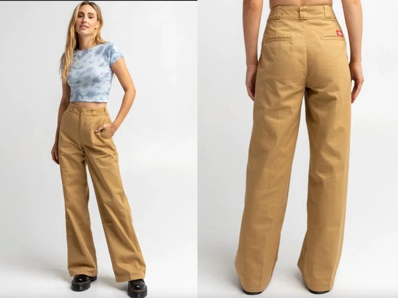 DICKIES Womens Wide Leg Work Pants - KHAKI