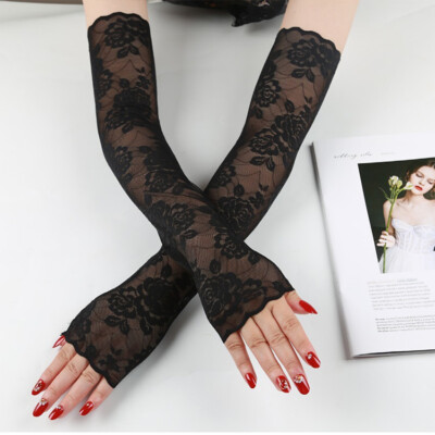 Lange Handschuhe Für Damen Florales Eis Spitze Sommer Uv-Schutz Armstulpen F