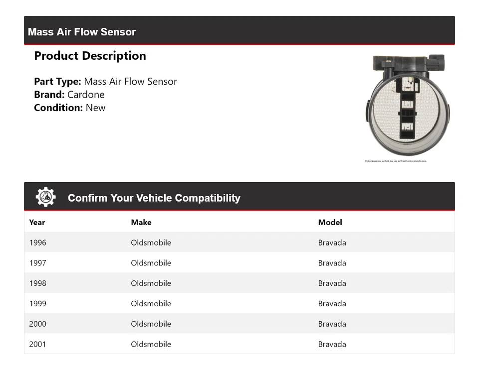 For 1996-2001 Oldsmobile Bravada Mass Air Flow Sensor Cardone 1997 1998 1999 - Image 2 of 4