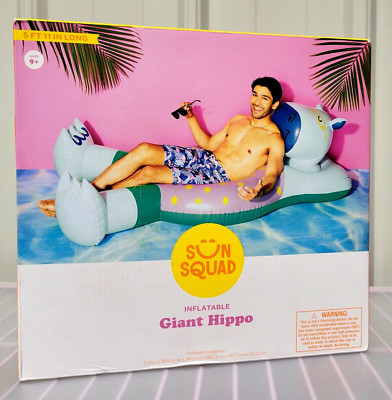 Sun Squad Giant Chilaxing Hippo Pool Swim Inflatable Float 6 Foot Length