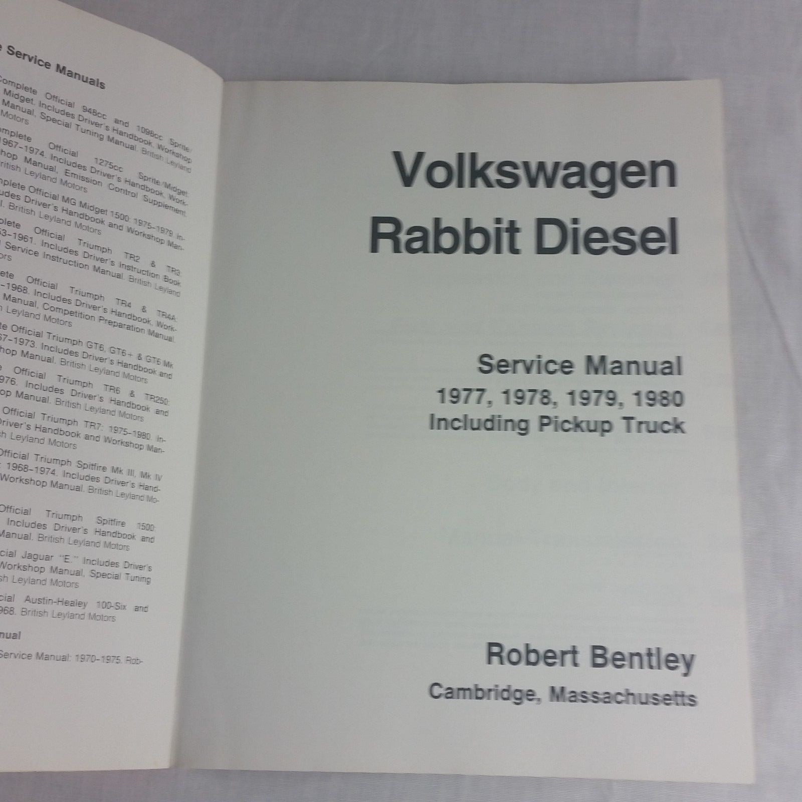 Service Manual Robert Bentley VW Rabbit Diesel Pickup 1977 1978 1979 1980 |  eBay