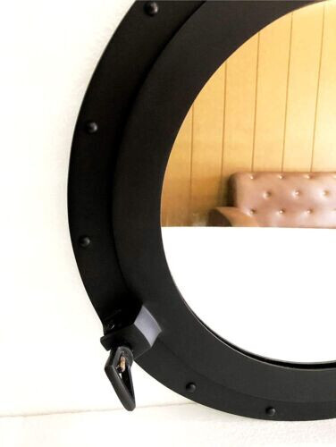 Canal Boat Black Porthole 20 Inch Window Antique Ship Round Mirror Wall Mounted - Picture 3 of 4