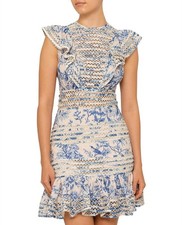 Zimmermann Verity Panelled Linear Dress Blue Cream Floral Size 3 AU 12-14