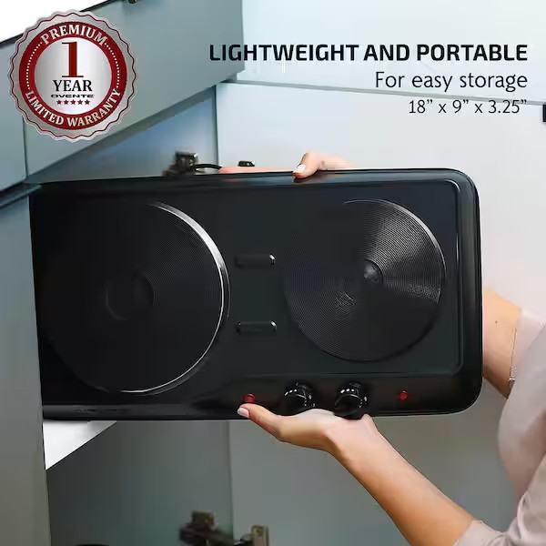 Double Burner Electric Stove Cast Iron Hot Plates Cooktop Kitchen Black OVENTE