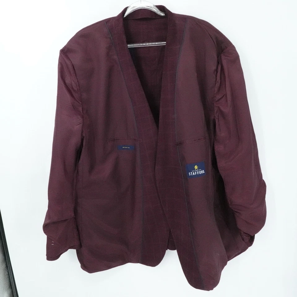 Abrigo Deportivo Stafford Para Hombre 56L Borgoña Cuadros Pana Grande y Alto Clásico Informal Foto 3 de 4