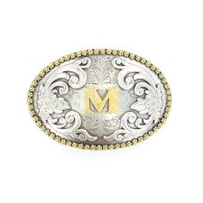NOCONA Western Oval Silver Gold Tone Belt Buckle Letter M