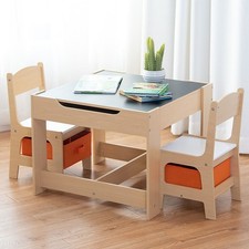 Children Kids Table Chairs Set With Storage Boxes Blackboard Whiteboard Drawing