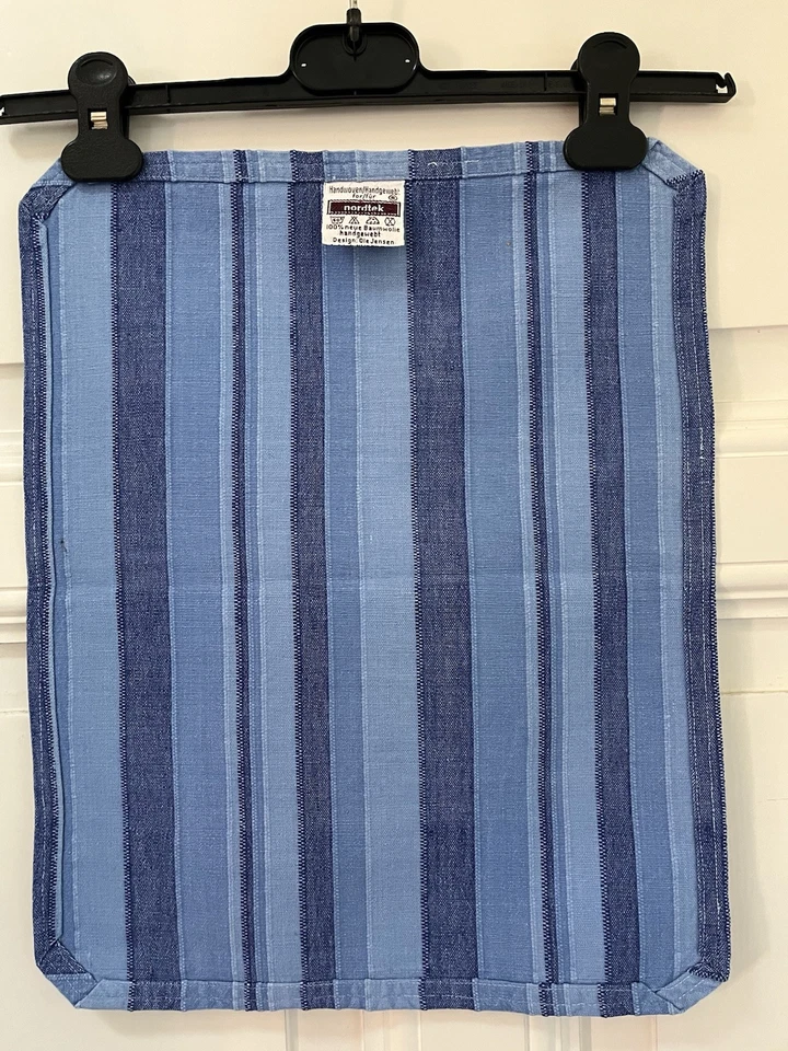 Deckchen Tischdeckchen Blau Gestreift Baumwolle Rechteckig 41x33cm Handgewebt - Bild 4 von 4